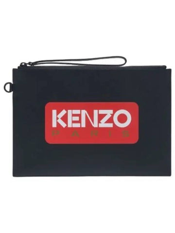 Large Paris Leather Clutch Black Bag - KENZO - BALAAN 1