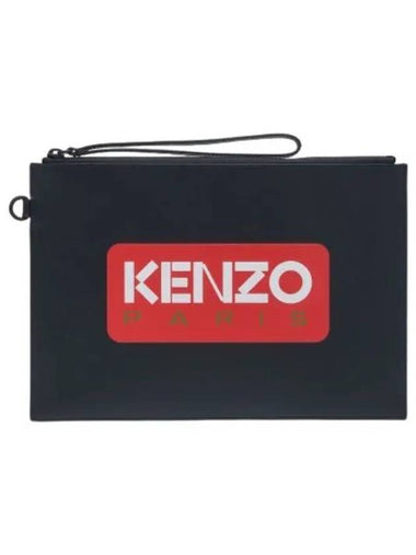 Large Paris Leather Clutch Black - KENZO - BALAAN 1