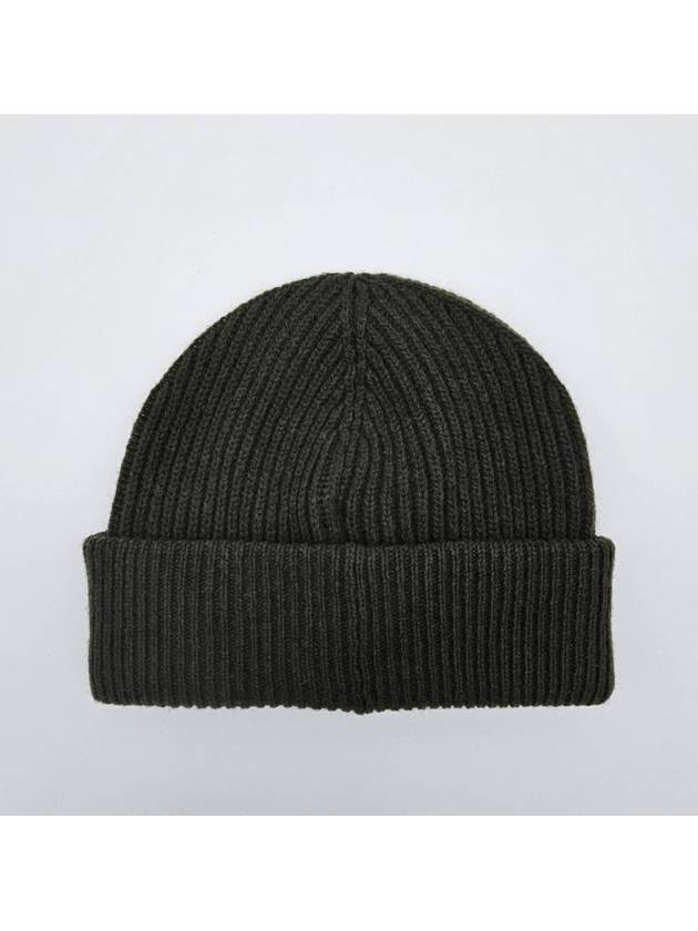 Logo Patch Ribbed Knit Beanie Khaki - GANNI - BALAAN 3