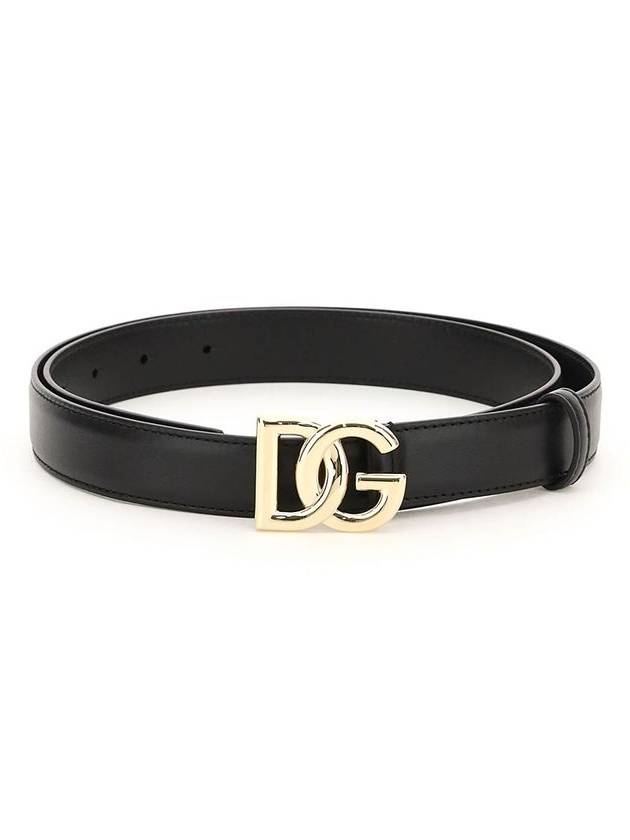 Women's Gold DG Logo Leather Belt Black - DOLCE&GABBANA - BALAAN 21