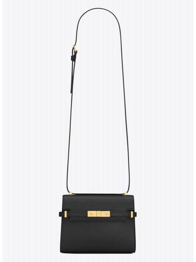 Manhattan Mini Embossed Gold-Tone Logo Leather Cross Bag Black - SAINT LAURENT - BALAAN 7