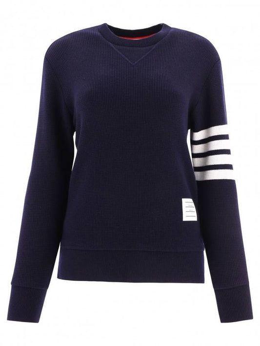 4-Bar Striped Waffle Wool Cashmere Pullover Knit Top Navy - THOM BROWNE - BALAAN 1