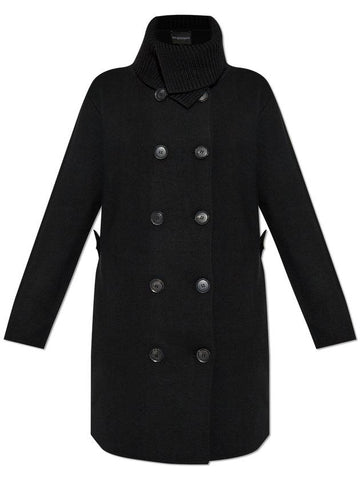 Emporio Armani Double-Breasted Coat, Women's, Black - EMPORIO ARMANI - BALAAN 1