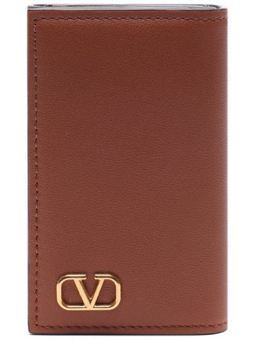 V Logo Signature Key Wallet Brown - VALENTINO - BALAAN 1