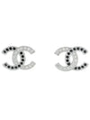 Crystal Two-tone CC Logo Earrings Silver Black - CHANEL - BALAAN.