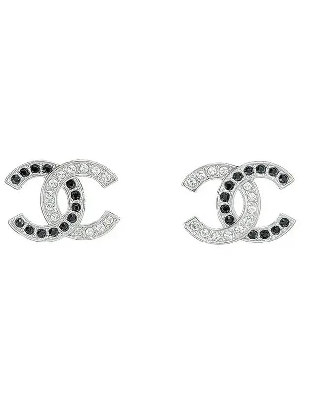 Crystal Two-tone CC Logo Earrings Silver Black - CHANEL - BALAAN 1