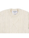 4 Bar Aran Cable Merino Crew Neck Pullover Knit Top White - THOM BROWNE - BALAAN 4