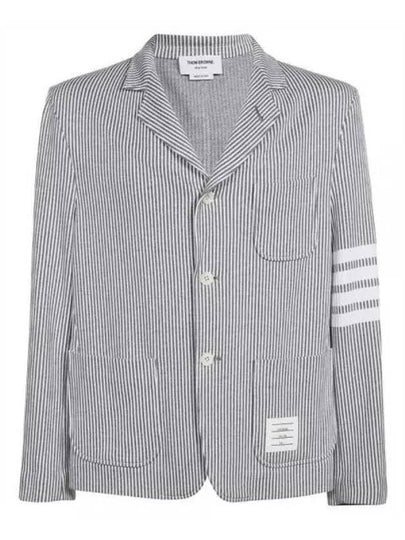 Men's 4 Bar Seesucker Loopback 4 Bar Sack Cardigan Grey - THOM BROWNE - BALAAN 2