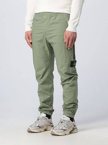 Men's Compass Patch Light Stretch Cotton Canvas Track Pants  Sage Green - STONE ISLAND - BALAAN 1