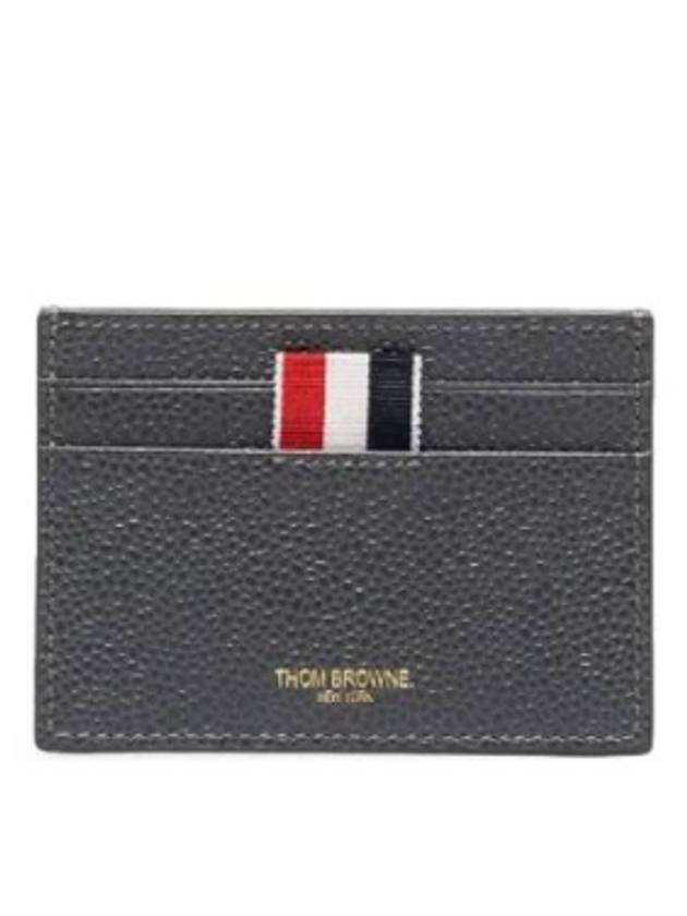 Pebble Grain Leather Stripe Single Card Wallet Dark Grey - THOM BROWNE - BALAAN 2