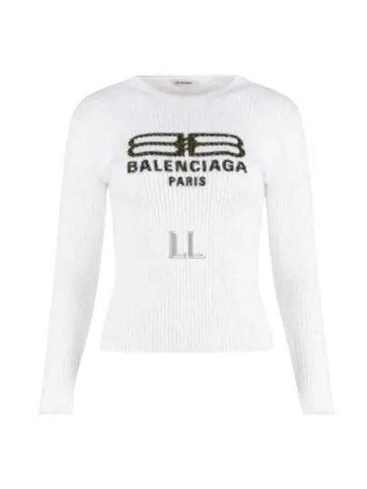 BB Logo Crew Neck Knit Top White - BALENCIAGA - BALAAN 2