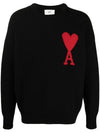 Intarsia Big Heart Logo Wool Knit Top Black - AMI - BALAAN 1