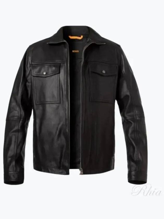 Leather Zip-Up Jacket Black - HUGO BOSS - BALAAN 2