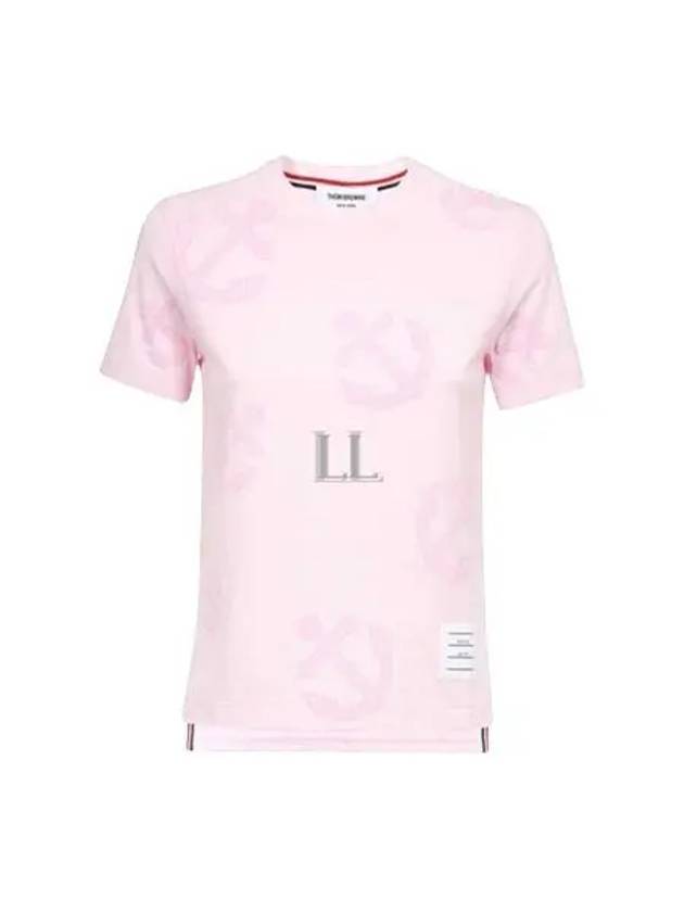 Women's Anchor Logo Round Short Sleeve T-Shirt Pink - THOM BROWNE - BALAAN 2