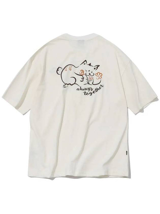 Always cat embroidery short sleeve t shirt cream - CPGN STUDIO - BALAAN 1