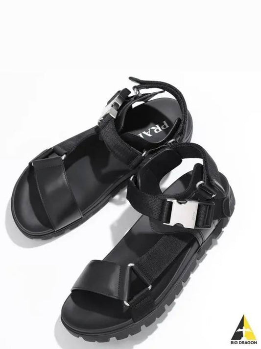 Sporty Leather Re-Nylon Tape Sandals Black - PRADA - BALAAN 2