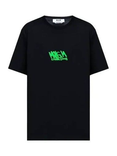 Graffiti Logo Print Cotton Short Sleeve T-Shirt Black - MSGM - BALAAN 1