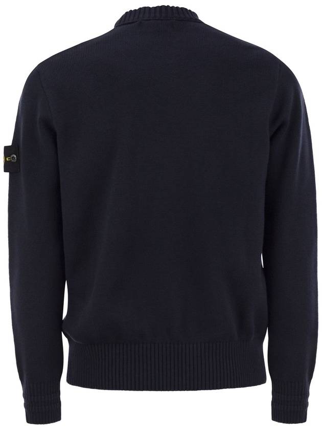 Round Neck Wappen Organic Knit Top Navy - STONE ISLAND - BALAAN 3