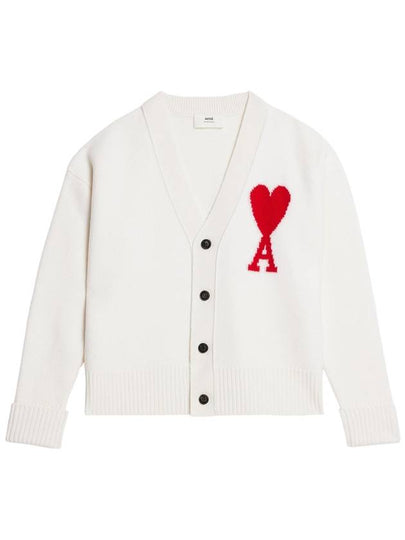 Big Heart Logo Oversized Intarsia Cardigan White - AMI - BALAAN 2