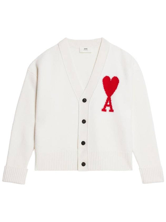 Big Heart Logo Oversized Intarsia Cardigan White - AMI - BALAAN 2