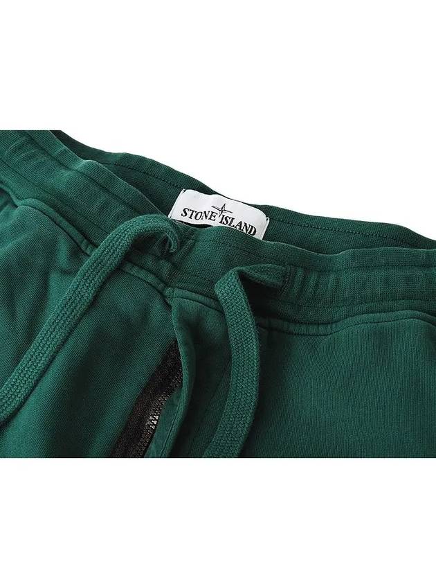 Men's Wappen Patch Cotton Fleece Track Pants Dark Green - STONE ISLAND - BALAAN 4