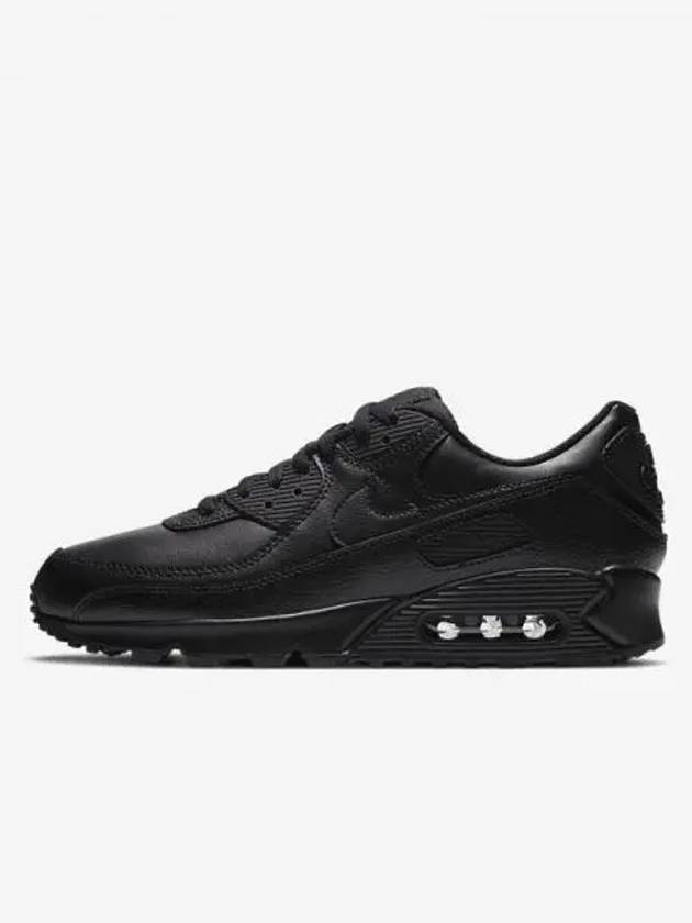 Air Max 90 Leather Low Top Sneakers Triple Black - NIKE - BALAAN 2