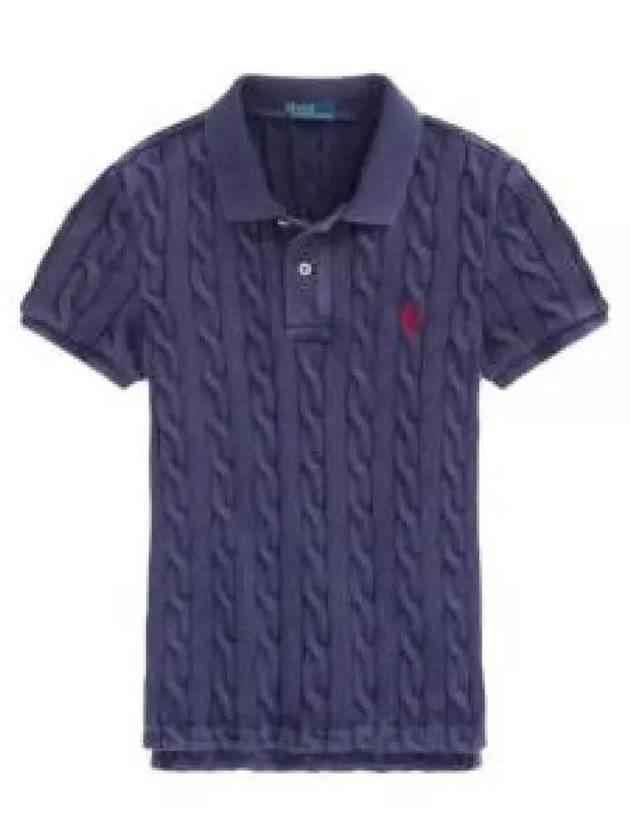 Slim Fit Cable Knit Polo Shirt Navy - POLO RALPH LAUREN - BALAAN 2