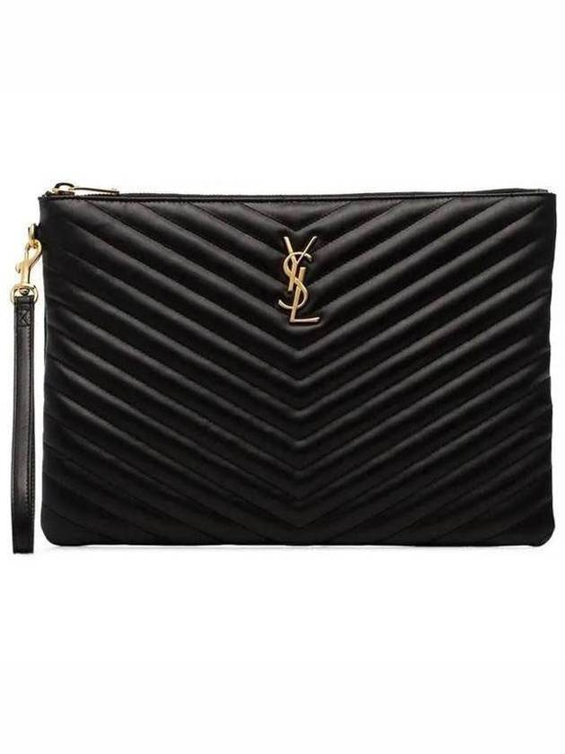 Gold Monogram Matelasse Clutch Bag Black - SAINT LAURENT - BALAAN 2