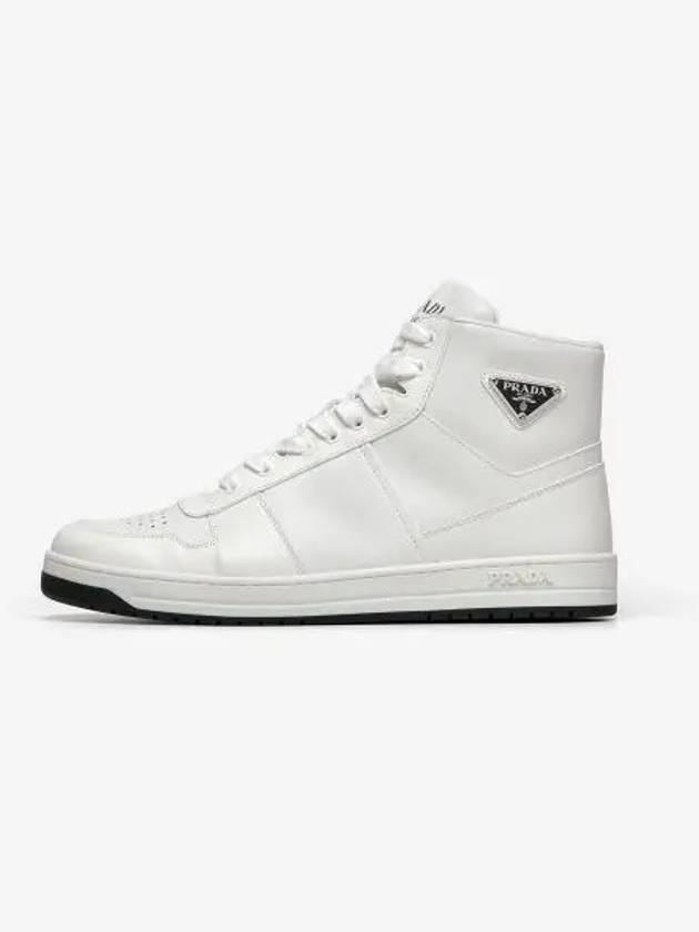 Downtown Triangle Logo Leather High Top Sneakers White - PRADA - BALAAN 2