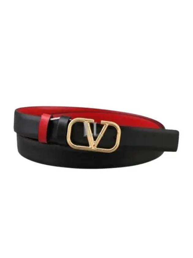 V Logo Signature Reversible Leather Belt Black - VALENTINO - BALAAN 2