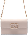 V Logo Signature Chain Grained Calfskin Long Wallet Light Ivory - VALENTINO - BALAAN 3