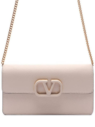 V Logo Signature Chain Grained Calfskin Long Wallet Light Ivory - VALENTINO - BALAAN 2