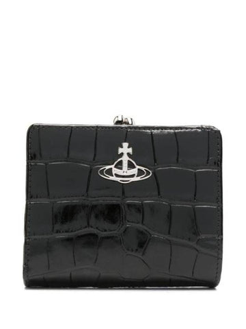 Crocodile Embossed Calfskin Half Wallet Black - VIVIENNE WESTWOOD - BALAAN 1