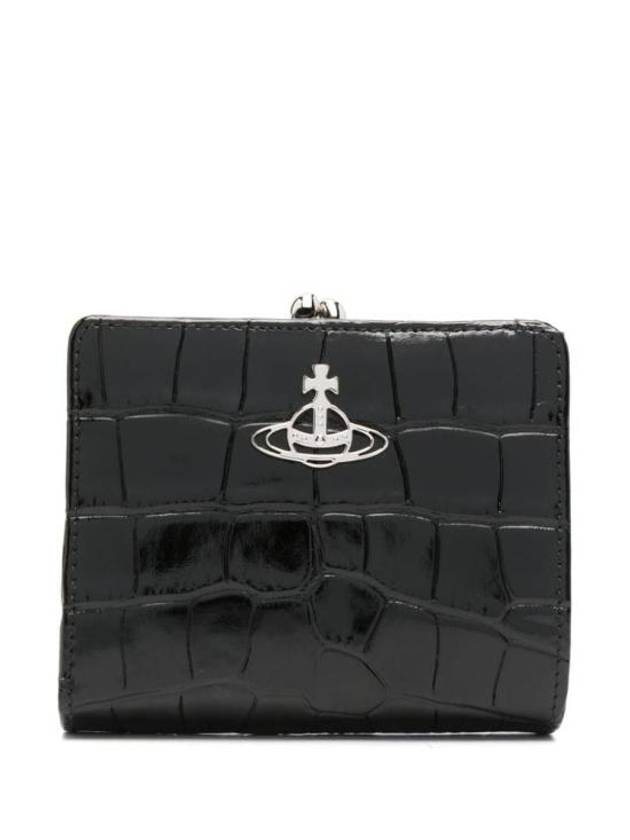 Crocodile Embossed Calfskin Half Wallet Black - VIVIENNE WESTWOOD - BALAAN 1