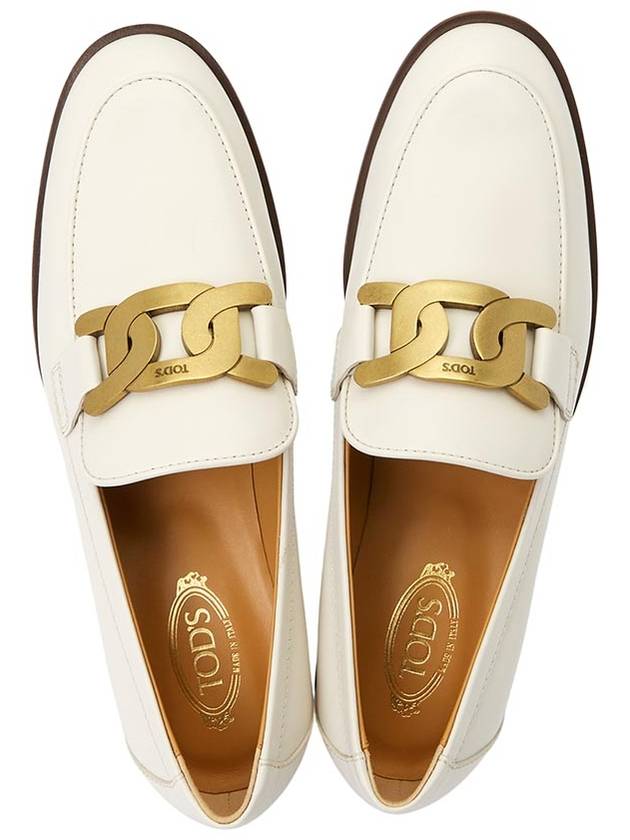 Women's Gold Logo Chain Leather Loafers White - TOD'S - BALAAN 3