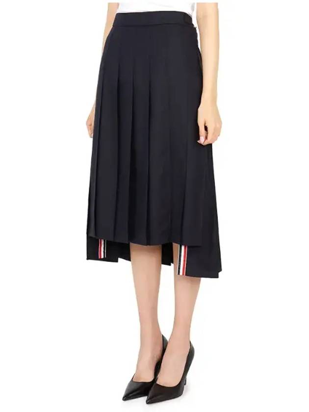 Super 120S Twill Below Knee Pleated Skirt Navy - THOM BROWNE - BALAAN 4