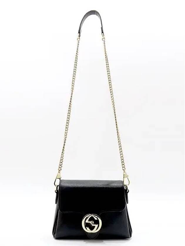 607720 Black leather gold plated interlocking small chain cross bag - GUCCI - BALAAN 4