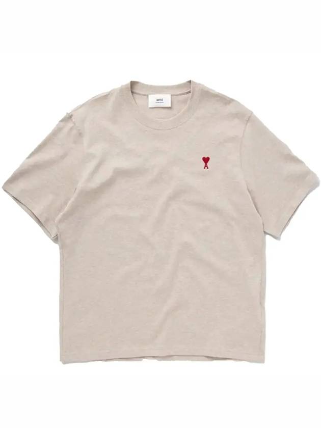 Small Heart Logo Boxy Fit Short Sleeve T-shirt Heather Light Beige - AMI - BALAAN 2