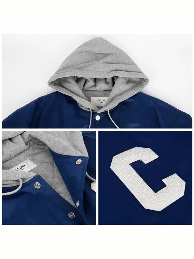 Oversized Teddy Nylon Hooded Jacket Navy - CELINE - BALAAN 6