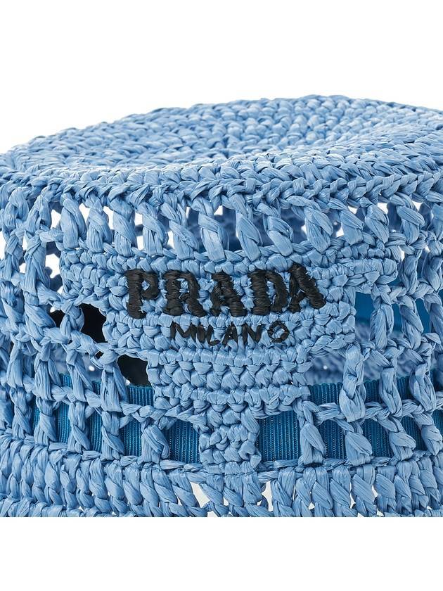 Embroidered Logo Raffia Bucket Hat Blue - PRADA - BALAAN 7