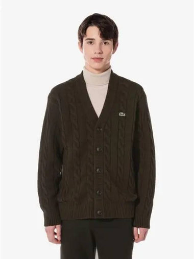 Men s cable V neck spring fall cardigan AH290E 54N SIX domestic product GQ2N24090541765 - LACOSTE - BALAAN 1