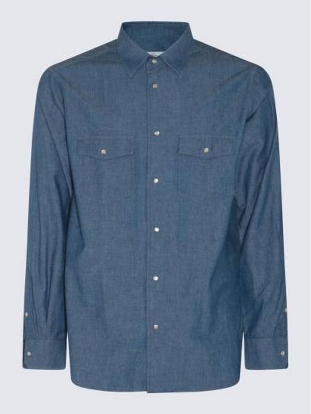 Thomas Pearl Button Denim Long Sleeve Shirt Blue - LORO PIANA - BALAAN 2