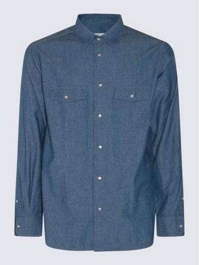 Thomas Pearl Button Denim Long Sleeve Shirt Blue - LORO PIANA - BALAAN 2