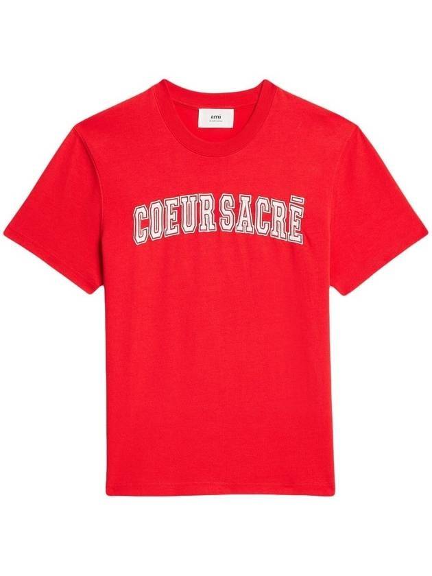 Coeur Sacre Crew Neck Cotton Short Sleeve T-Shirt Scarlet Red - AMI - BALAAN 1