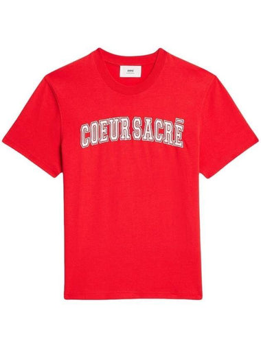 Coeur Sacre Crew Neck Cotton Short Sleeve T-Shirt Scarlet Red - AMI - BALAAN 1