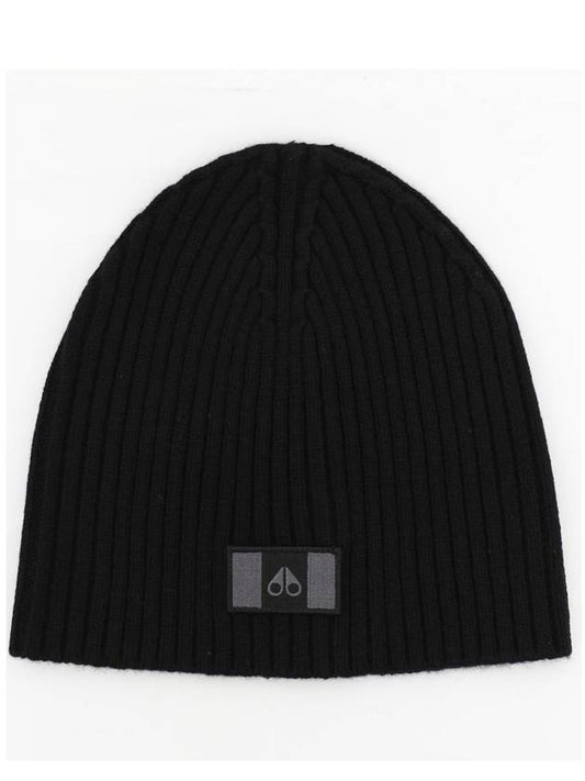 Logo Patch Ribbed Beanie Black - MOOSE KNUCKLES - BALAAN 2