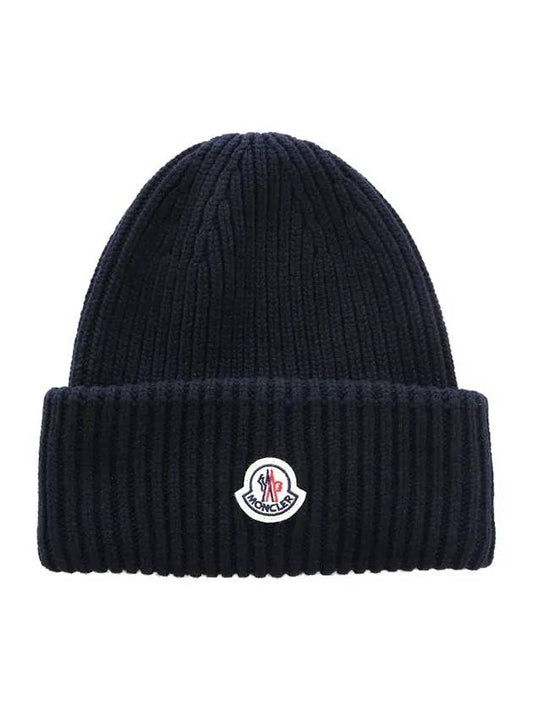 3B00066 M1127 742 Logo Patch Wool Navy Beanie - MONCLER - BALAAN 2