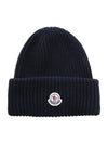 3B00066 M1127 742 Logo Patch Wool Navy Beanie - MONCLER - BALAAN 1