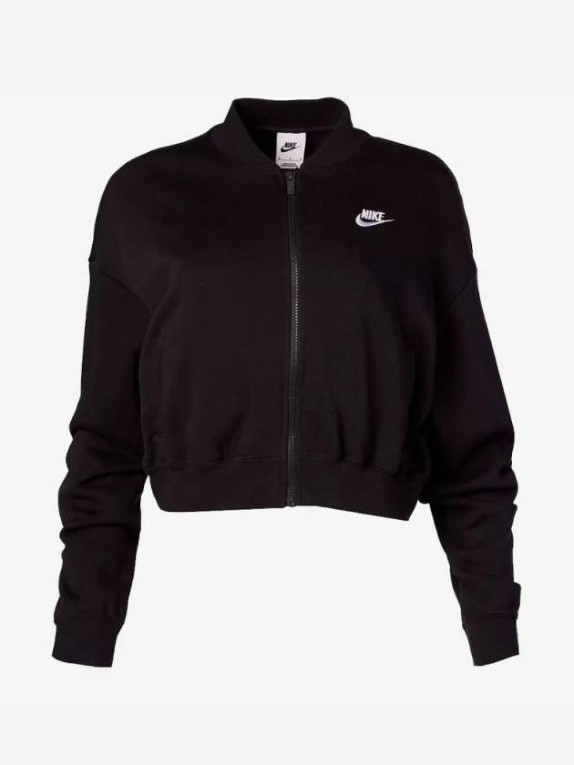 NSW Club Fleece Oversized Crop Full Zip Jacket Black Asia - NIKE - BALAAN 1