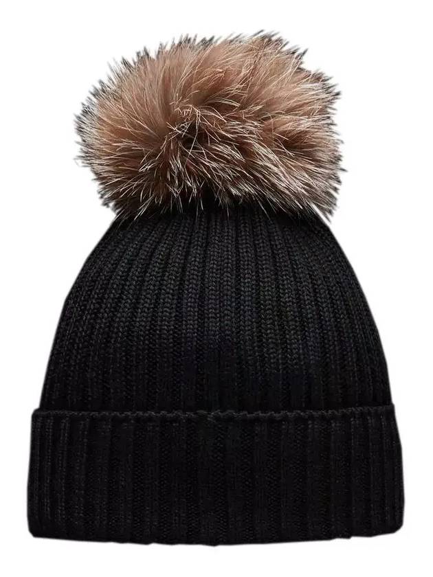 Kids Logo Patch Pom Wool Beanie Black Girls I2 954 3B00027 04S01 999 - MONCLER - BALAAN 3